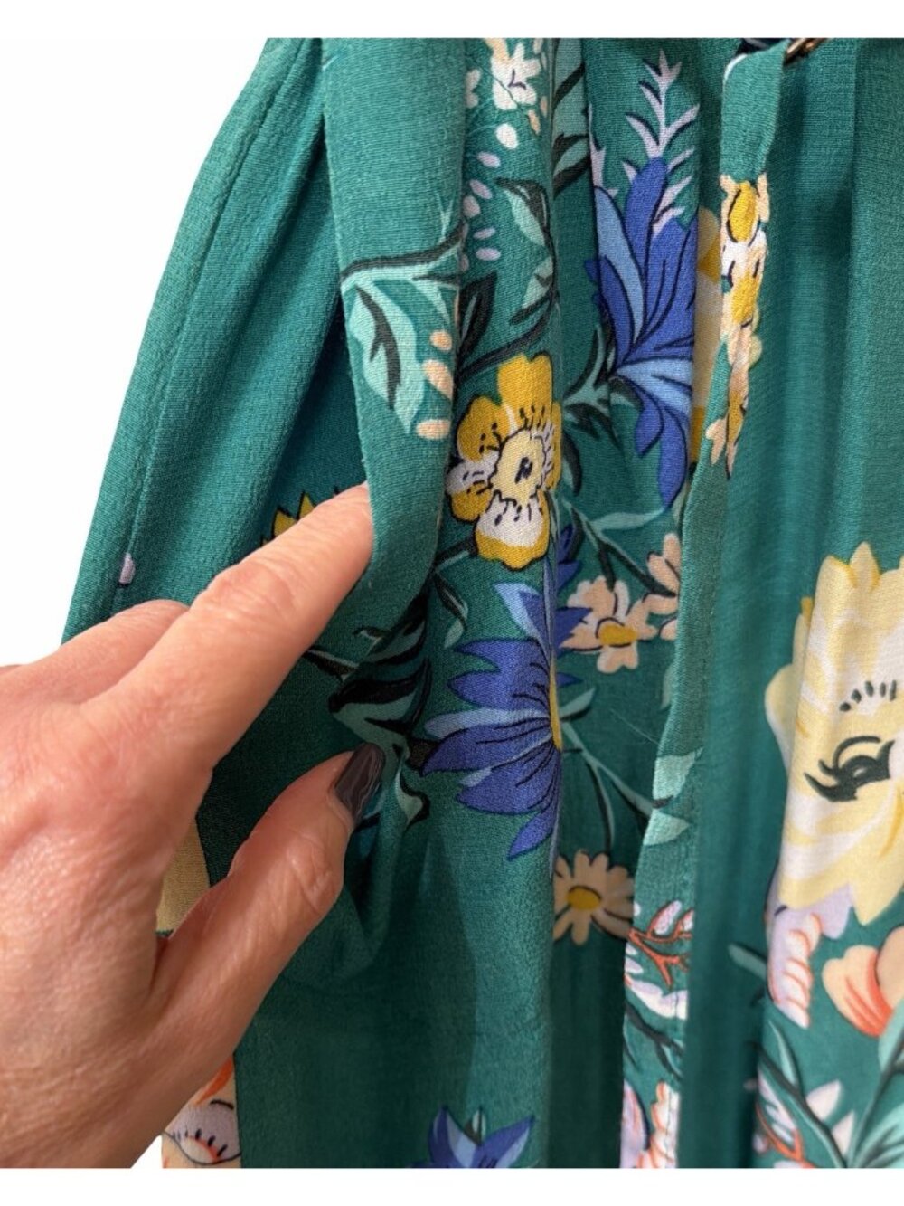 Maeve Dress Womens 0 Green Floral Sleeveless Button Up Fairy Tale Hem Gardengirl - Picture 4 of 8